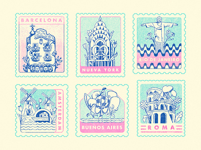 City Stamps city icons illustration stamp