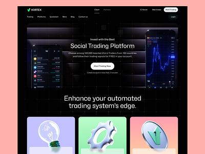 Vortex trading animation web design & mobile app design 3d animation app design branding crypto finance fintech landing landing page landingpage mobile mobile app mobile app design product design web web design web site web3 website