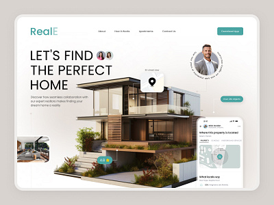 Website for a Real Estate Agency | RealE agency appartment broker building application design header interface logo mobile app product real estate realtor reviews service startup ui ux web website