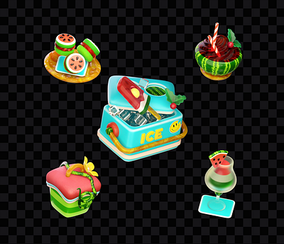 Watermelon 3d Props 3d art blender cartoon cocktail cute fruits ice cream isometric props render summer watermelon