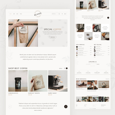 Beanie – Coffee Shop E-commerce Free Figma Web Design Template coffee coffee ecomerce coffee shop design ecommerce web design ecommerce website template figma free figma template free website template freebie minimal store template store website ui web design webdesign website website concept website design