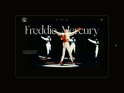 Freddie Mercury. Main page animation darkmode figma graphic design inspiration motiondesign typography ui uiux ux webdesign