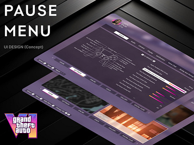 Grand Theft Auto VI / Pause Menu / UI Design Concept app design auto design figma game grand grand theft auto gta gta 6 gta vi gta6 menu design pause pause menu theft ui ui design uiux video game video games