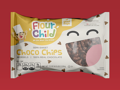 Flour Child - Choco Chips baker baking brand identity branding cartoon children chocolate chocolate chips design flour child fun goofy graphic design hand drawn illustration logo packaging packaging desgin playful