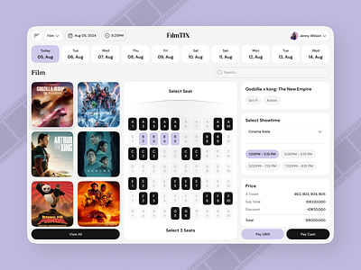 Movie ticket booking | Dashboard | Web app | Online Booking app design booking app cinema classic clean clean ui creative dashboard design film mobile design movie online booking panel ticket ticket booking ui user experience user interface web