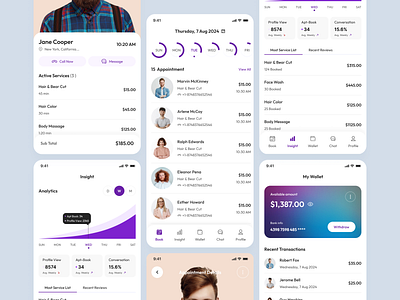 Salon & Spa Admin Mobile App admin app analytics barber barber book beauty parlour booking clean ui massage mobile app salon and spa salon app salon booking service app spa ui design