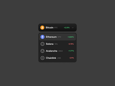 Token Dropdown / Dark mode🪙 blockchain chart coin crypto dark design dropdown finance mode ui user interface