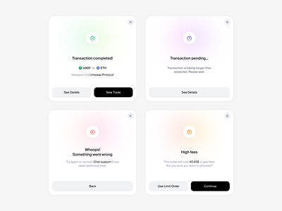 Transaction modals crypto dex exchange light theme modal ui ux