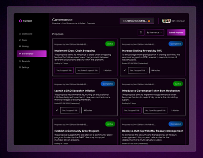 DAO Governance and Voting dao dashboard decentralized voting defi figma ui governance uidesign uiux uxdesign voting web3