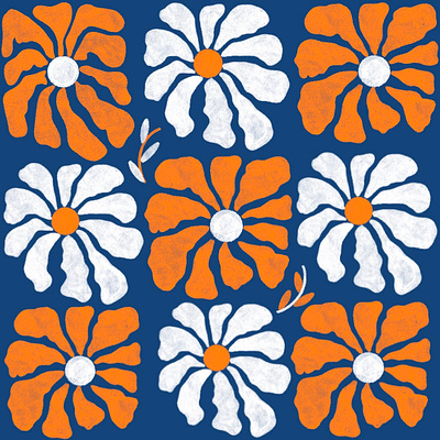 Oranges & Blossoms art blossoms blue digital art doodling graphic design grids illustration orange pattern vector