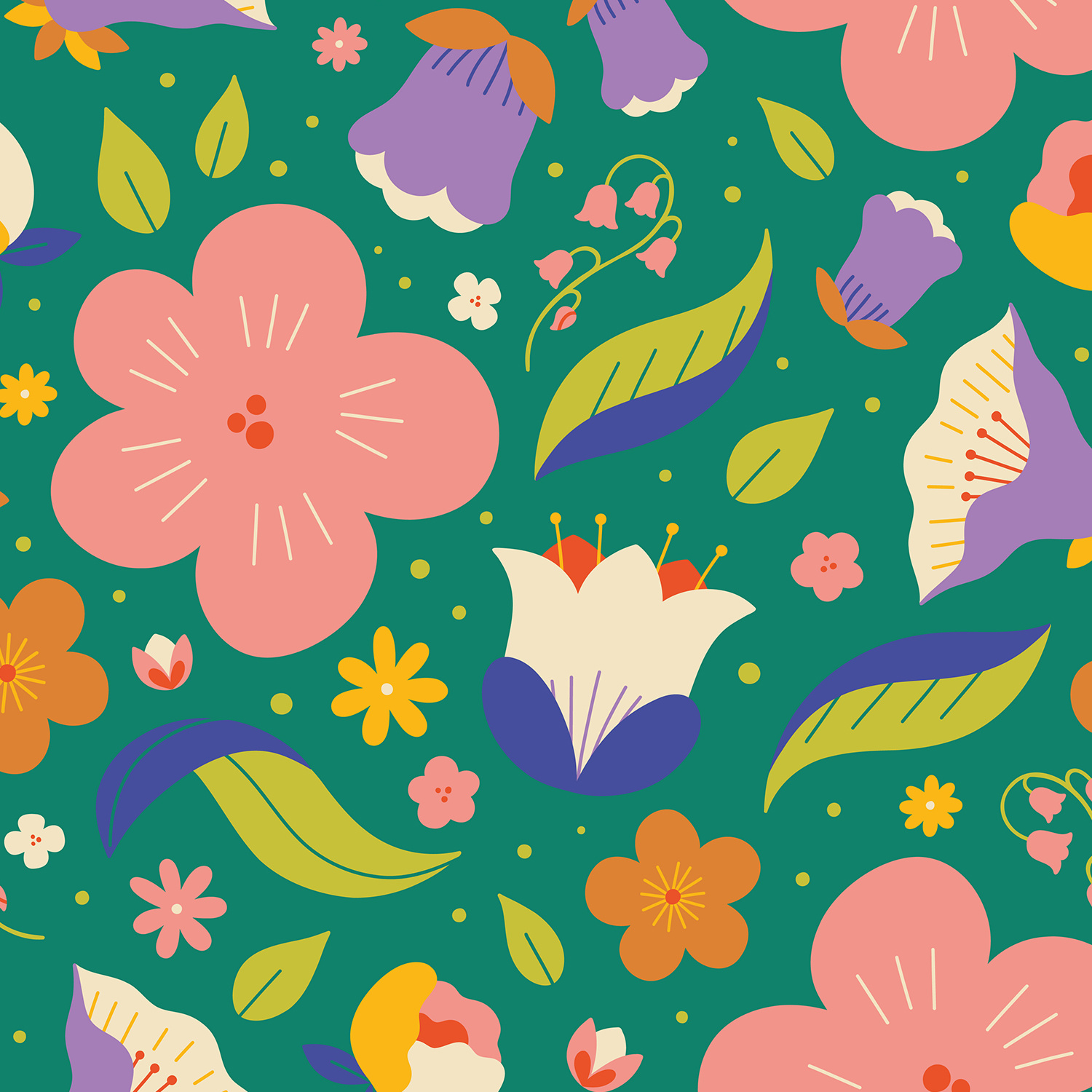 Flower Power Pattern apparel colorful cute flower fun illustration joyful merchandise nature packaging pattern plants seamless stationery vector