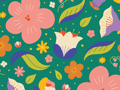 Flower Power Pattern apparel colorful cute flower fun illustration joyful merchandise nature packaging pattern plants seamless stationery vector