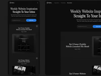 Newsletter in Dark Mode dark mode design framer newsletter web
