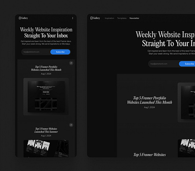 Newsletter in Dark Mode dark mode design framer newsletter web