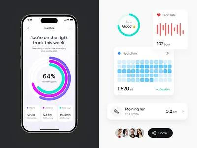 HealthTech Mobile App Design ai ai app app design fitness fitness app fitness tracker health app health tech healthcare healthcare app healthtech mobile product design sports tracking app ui uidesign user interface ux uxdesign