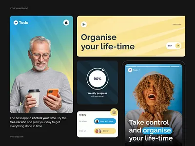 ⏳ Product design for time-management app | Hyperactive colors concept creative design graphic design hyperactive illustration inspiration product design stories task time management to do ui ui design ux ux design visualization web design yellow