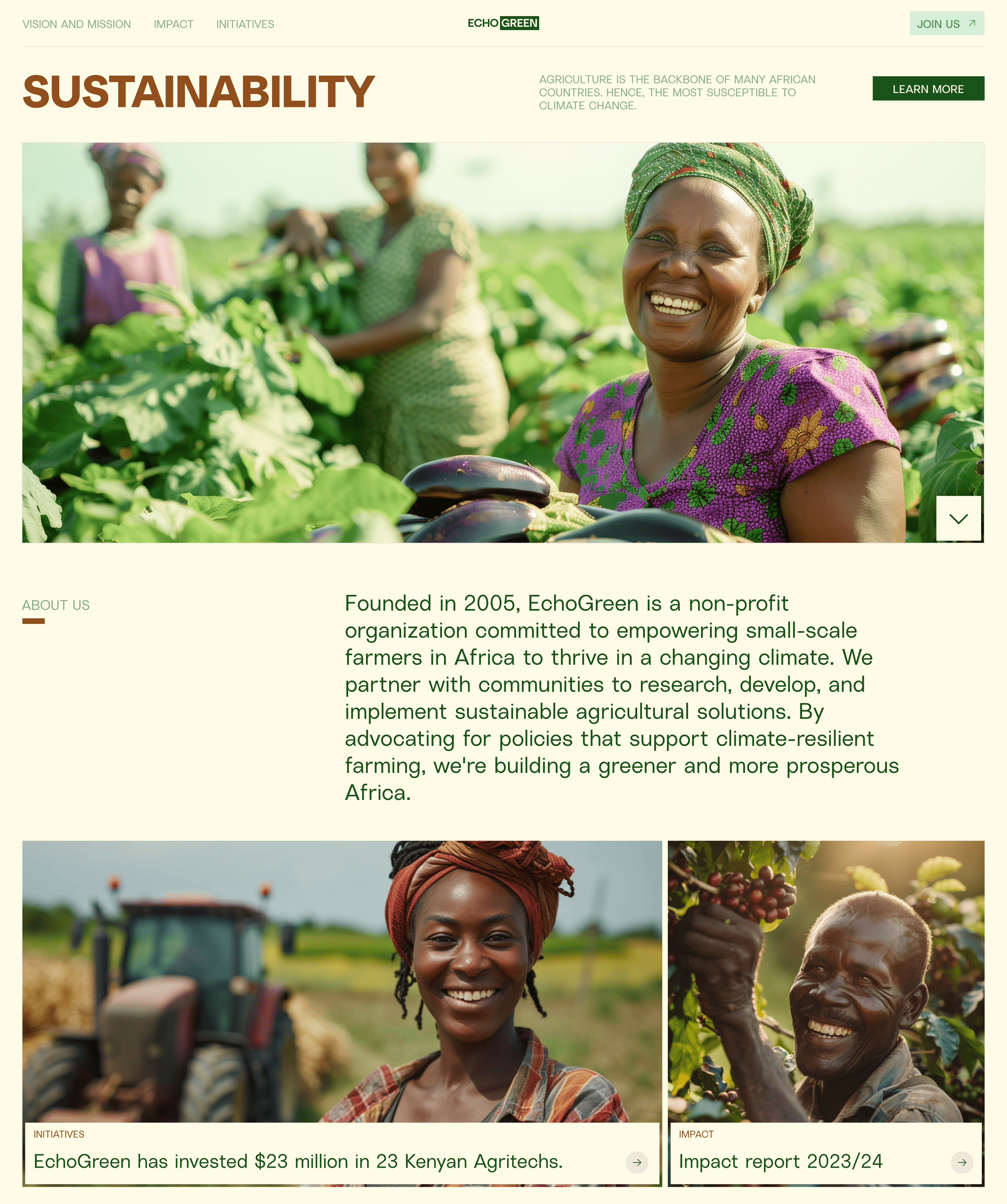 EchoGreen Landing page africa agriculture climate design globalwarming green kenya sustainable ui ux website