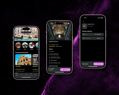 The app for events adaptive design app booking button cta culture darktheme design event flow mobile mobile application onboarding order taveling ticket travel ui userflow ux