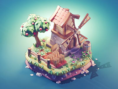 Cozy Farm 3d asset blender cozy diorama farm game illustration isometric render