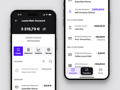 Current Account account app bank banking design digital list mobile money neo tech transaction transfer ui ui design uiux ux