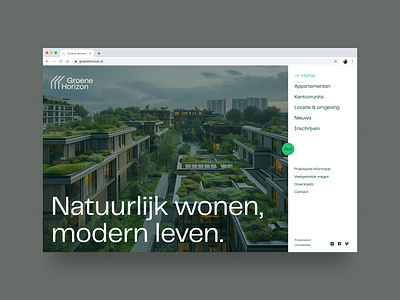 Groene Horizon Epic Hero Concept branding clean concept design digital design epic fullscreen image green hero homepage living minimalistic real estate side menu side nav ui ux webdesign work