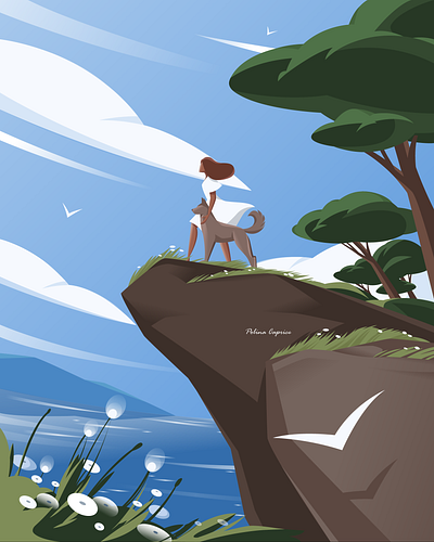 Walk adobeillustrator artwork colorful colors dog flatillustration illustration landscape nature vector vectorillustration woman