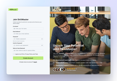 SkillMaster - Sign Up Page authentication page landing page sign in sign up ui ui design ux ux design website