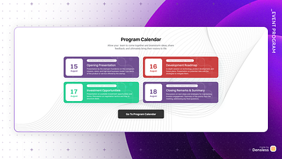 Event Calendar ai black block calendar date day event light meeting product card program purple schedule startup summary table ui ux web design website