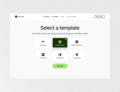 Select a Template black design green ui ux web white