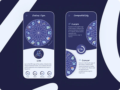 Horoscope • Mobile App app design astrology astrology app astrology lovers celestial compatibility cosmic daily horoscope digital design figma fortune telling horoscope mobile app mystic spirituality star signs ui design user interface ux design zodiac signs