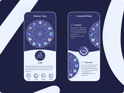 Horoscope • Mobile App app design astrology astrology app astrology lovers celestial compatibility cosmic daily horoscope digital design figma fortune telling horoscope mobile app mystic spirituality star signs ui design user interface ux design zodiac signs