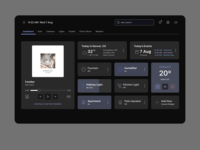 SmartHome Dashboard Design Exploration (Dark) dashboard design interface smart smarthome ui ux