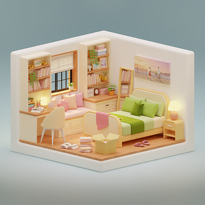 Cozy Bedroom 3d 3d design 3d illustration 3d room blender design illustration lowpoly