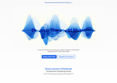 Music School Website HomePage 3d animation apple blue branding graphic design homepage insipiration ios logo minimal motion graphics music plain professional ui unique website white