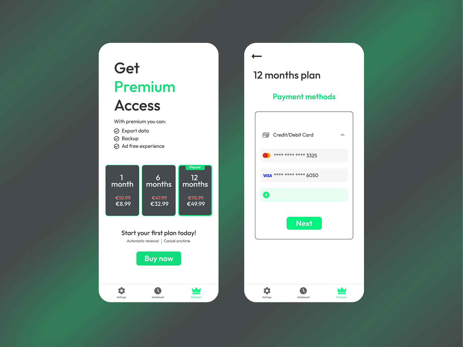 Premium subscription - UI mobile dashboard - Light mode by Adriana Ch ...
