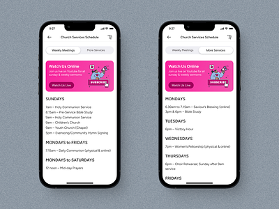 Church App: Services Schedule animation app apple branding design figma graphic design illustration ios iphone logo minimal mobile ui ux