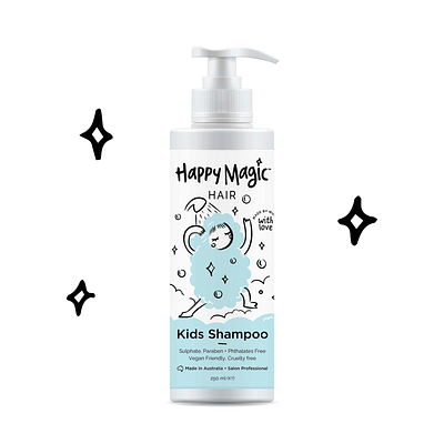 Illustrations for Happy Magic conditioner design doodle illustration label design pastel personal care product shampoo