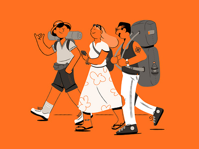 Backpackers! aviation backpacker boy brand branding character flat girl illustration illustrator journey man plane texture travel travelling trip