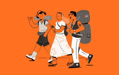 Backpackers! aviation backpacker boy brand branding character flat girl illustration illustrator journey man plane texture travel travelling trip