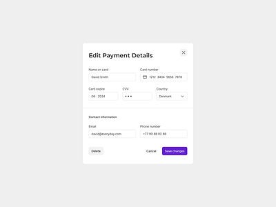 Payment details billing card expire card name contact country cvv design exploration edit payment figma light mode mastercard name on card payment details payment information product design ui ux visa web web design