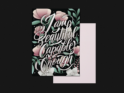 Lettering work - Postcard elegant flowers lettering postcard roses