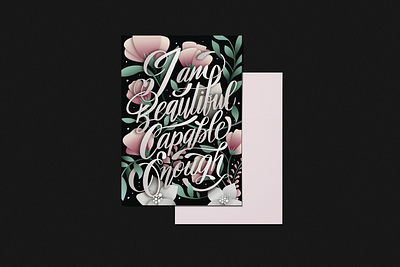 Lettering work - Postcard elegant flowers lettering postcard roses