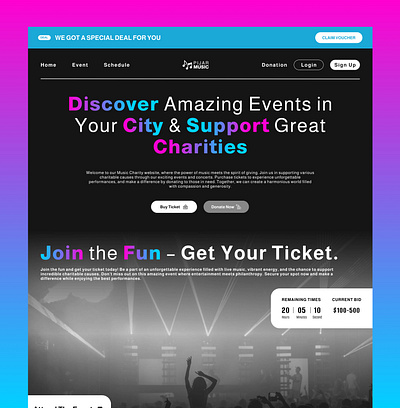 Pijar Music Charity - Event Concert Landing Page branding concert graphic design live live music music ui