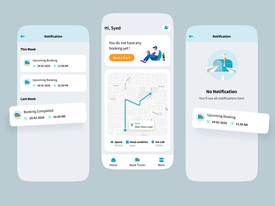 Home View & Notification app notification app ui designer app uiux best 2024 creative app design figma figma design system hybrid app logistic app mobile app notification react app truck app ui design uiroll