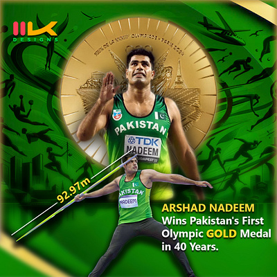 Arshad Nadeem's Historic Victory athletics champions goldmedal graphic design inspiration javelinthrow olympics2024 pakistaniathlete pakistanipride pakistansports paris2024 perseverance recordbreaking sportshistory victory