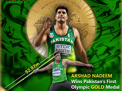 Arshad Nadeem's Historic Victory athletics champions goldmedal graphic design inspiration javelinthrow olympics2024 pakistaniathlete pakistanipride pakistansports paris2024 perseverance recordbreaking sportshistory victory