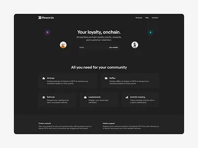 Rewards - dark mode landing activity airdrop crypto dark mode landing page leaderboard nft raffle referrals rewards ui ux web3