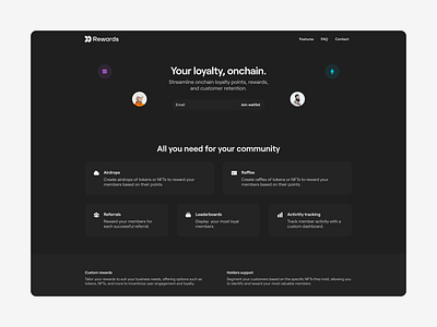 Rewards - dark mode landing activity airdrop crypto dark mode landing page leaderboard nft raffle referrals rewards ui ux web3