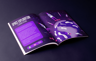 Double-Page Spread - A Journey Beyond galaxy graphic design illustration planet rocketship space stars universe vector