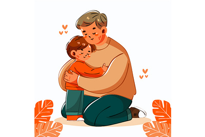 Happy Fathers Day Illustration cartoon celebration children dad day family father fatherhood greeting happy heart holiday kids love parent parenting people relationship son together